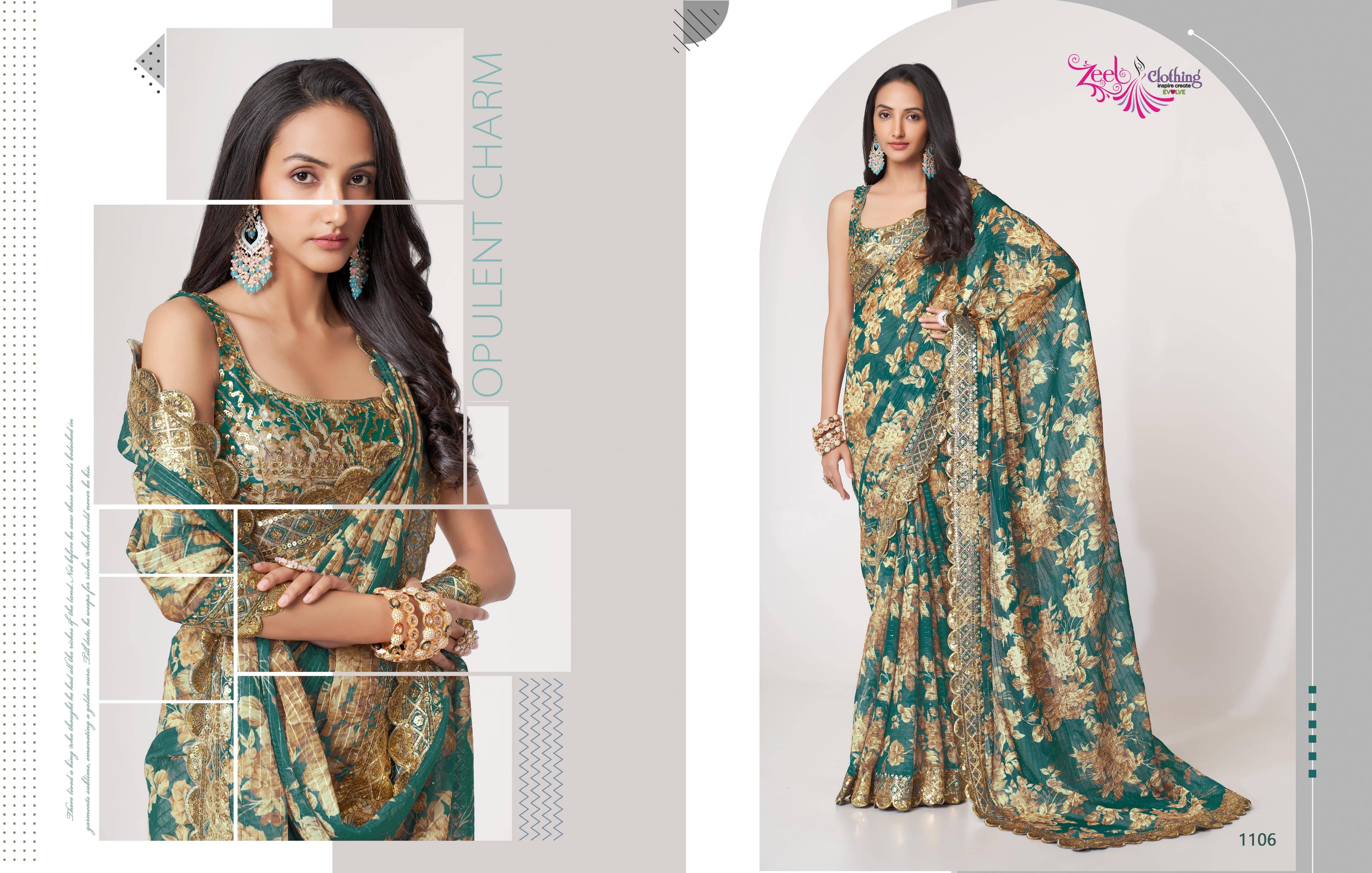 Floral sarees vol-1 By Zeel Clothing 1101 To 1109 Series Indian Traditional Wear Collection Beautiful Stylish Fancy Colorful Party Wear & Organza At Wholesale Price